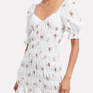 For Love and Lemons White Floral Smocked Mini Dress WORN ONCE